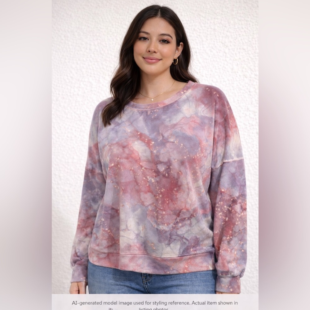 Pink Marble Print Sweatshirt Lounge Pullover Soft Size L